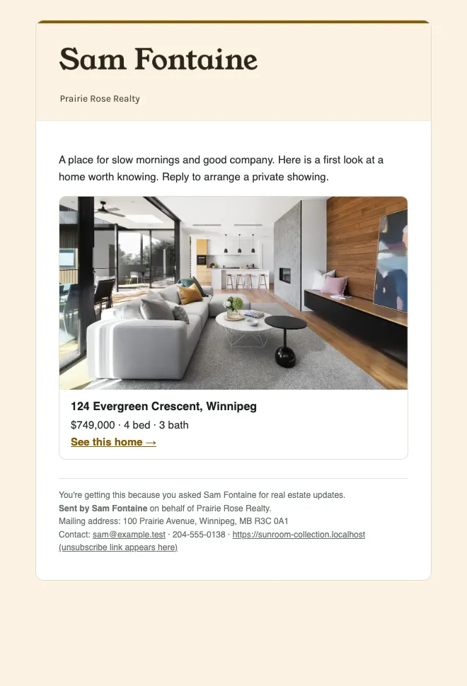 Sunroom newsletters sample