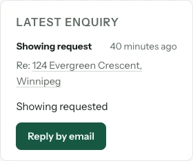 Actual CRM enquiry for 124 Evergreen Crescent with a Reply by email action