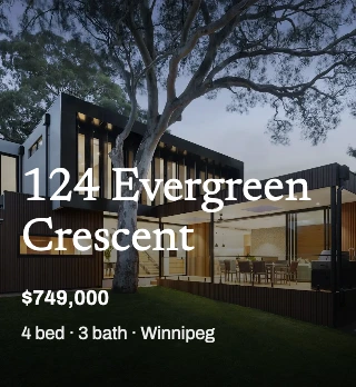 124 Evergreen Crescent: the actual property website’s photograph, address and $749,000 asking price